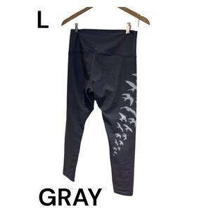 L.A.M. Leggings Size Large Dark Gray with Birds on Right Leg